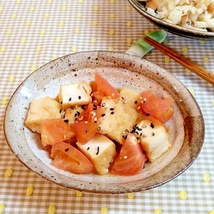 ♪レンジで3分♡厚揚げとトマトの和風温サラダ♪